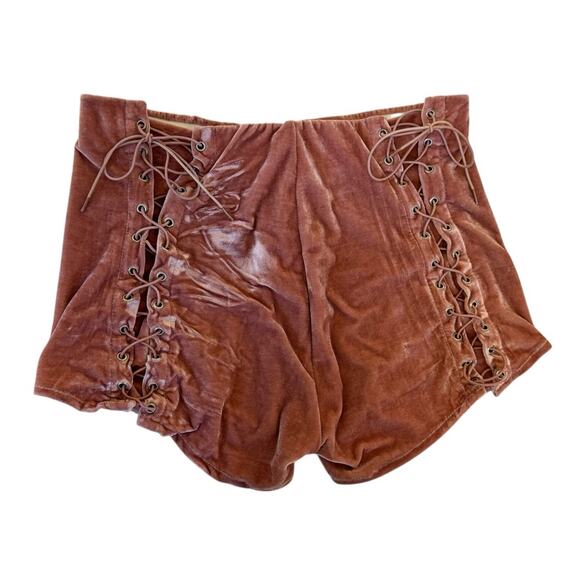 UNIF Dusty Pink Velvet Lace-Up Mini Shorts Rave Festival Club Sexy Velour Size M - Picture 5 of 8